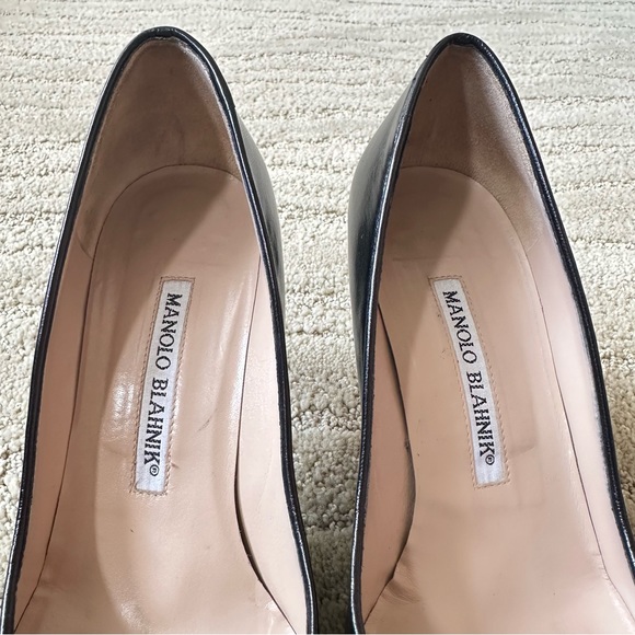 Manolo Blahnik Tuccio Autographed Black Pointy Toe Pumps 70mm Heel Sz IT 36.5 - Picture 7 of 16